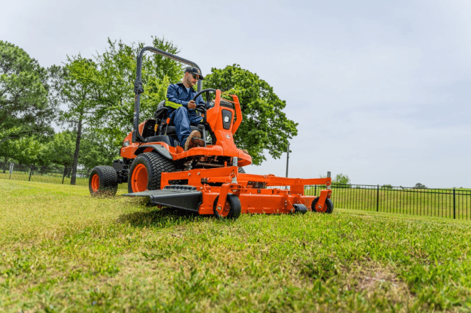 Kubota F2510 front-mount mower cutting grass, for sale at Bobby Ford in Angleton